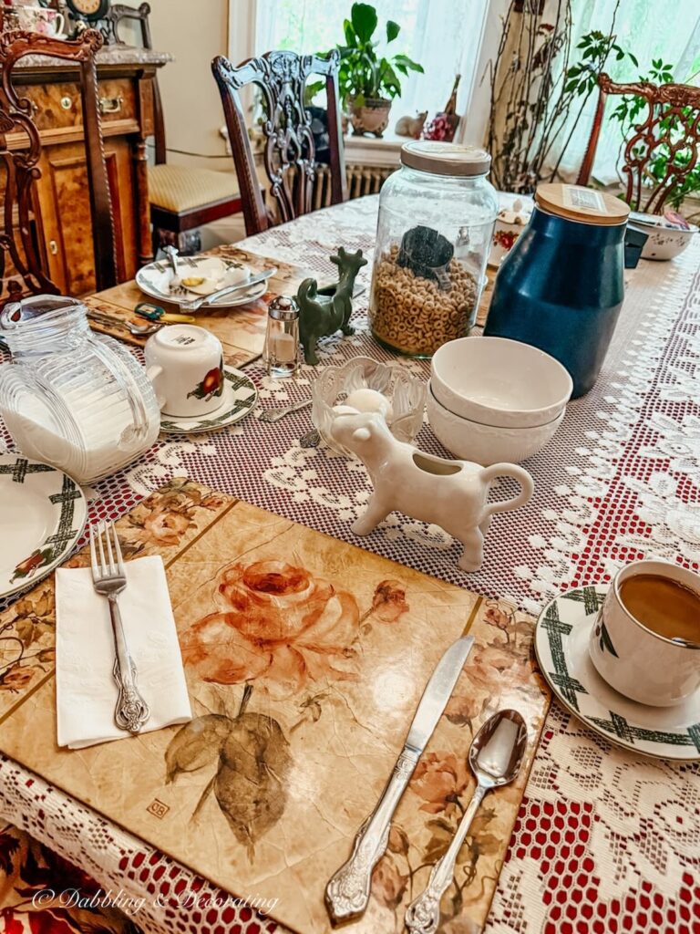 Spencer Silver Mansion Bed & Breakfast dining room table for breakfast prepared antiquing in Havre de Grace Maryland.
