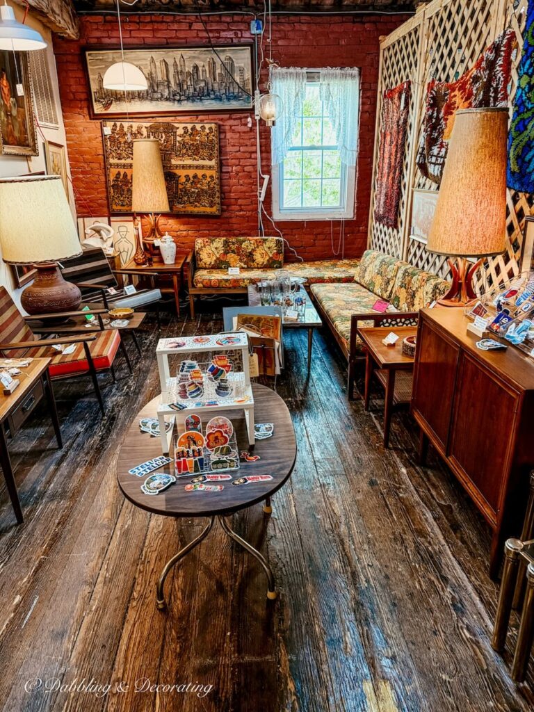 Mid Century Modern vintage booth inside the Seneca Cannery antiquing in Maryland.