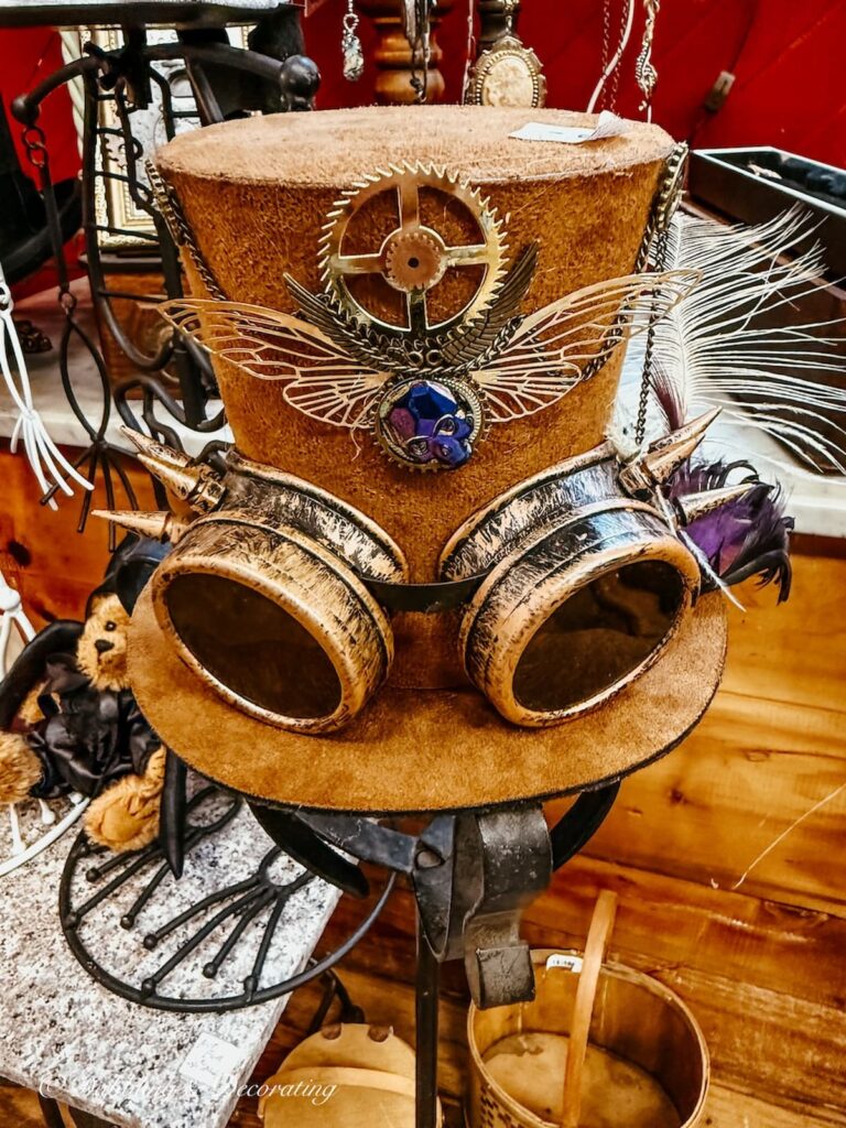 Brown leather steampunk hat antiquing in Maryland.