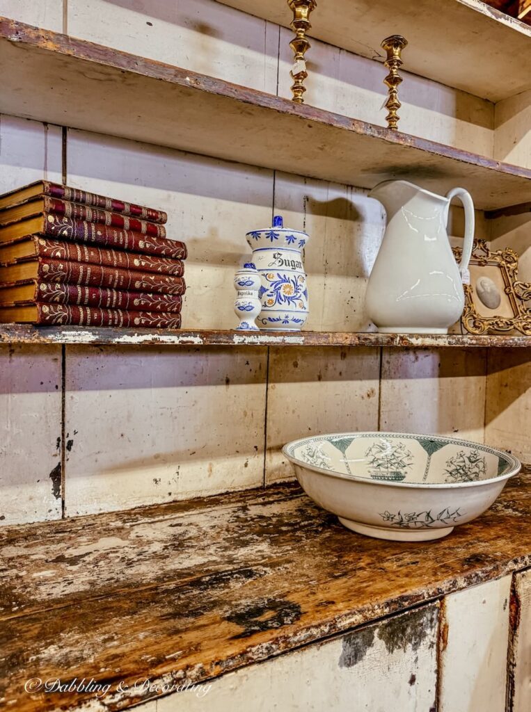 Antique white farmhouse rustic hutch with minimalistic style.