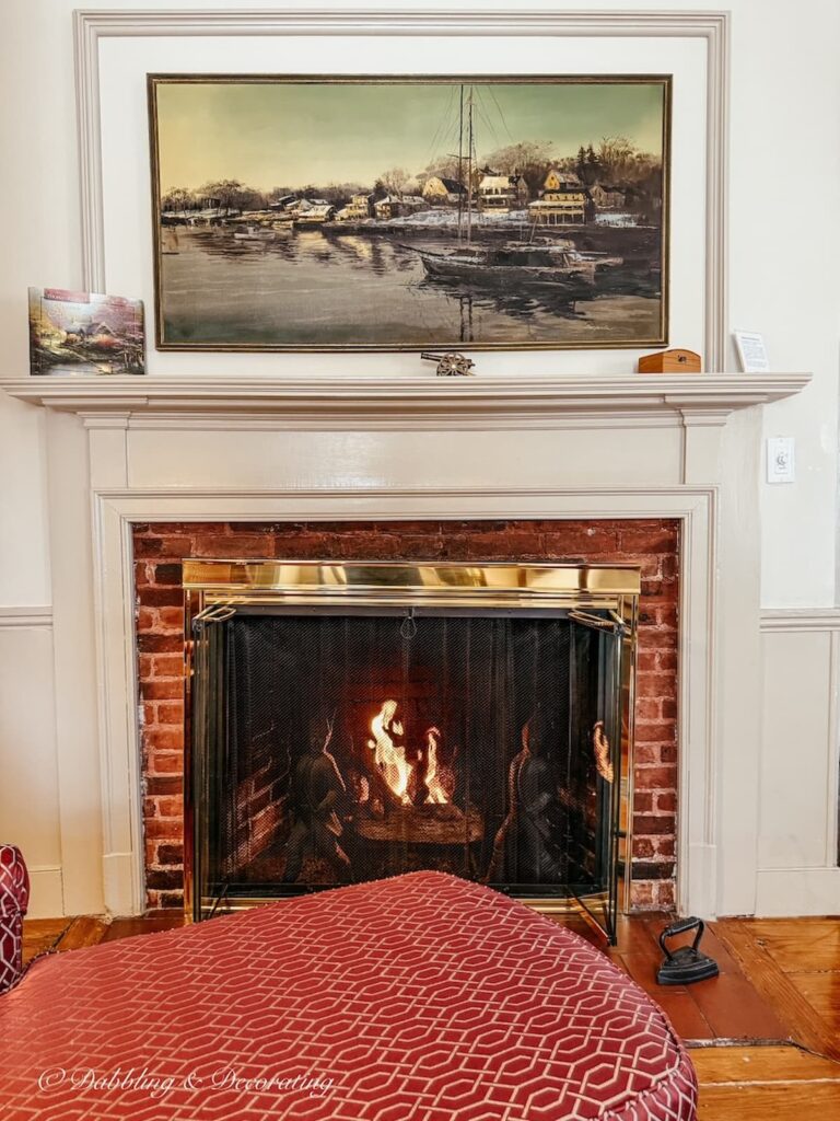 Brick fireplace inside the Canopy bedroom at the Rabbit Hill Inn in Vermont.