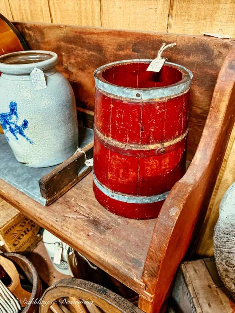Antique red Amish wooden just in antique store in Lancaster County, PA for Heritage Americana decor ideas.