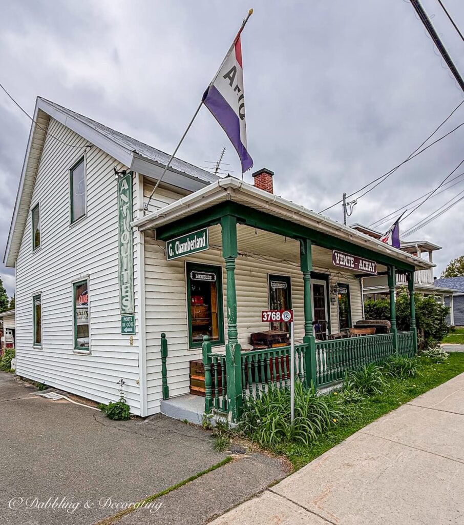 Antique store roadside in downtown Dunham, Quebec on an Quebec antiquing road trip.