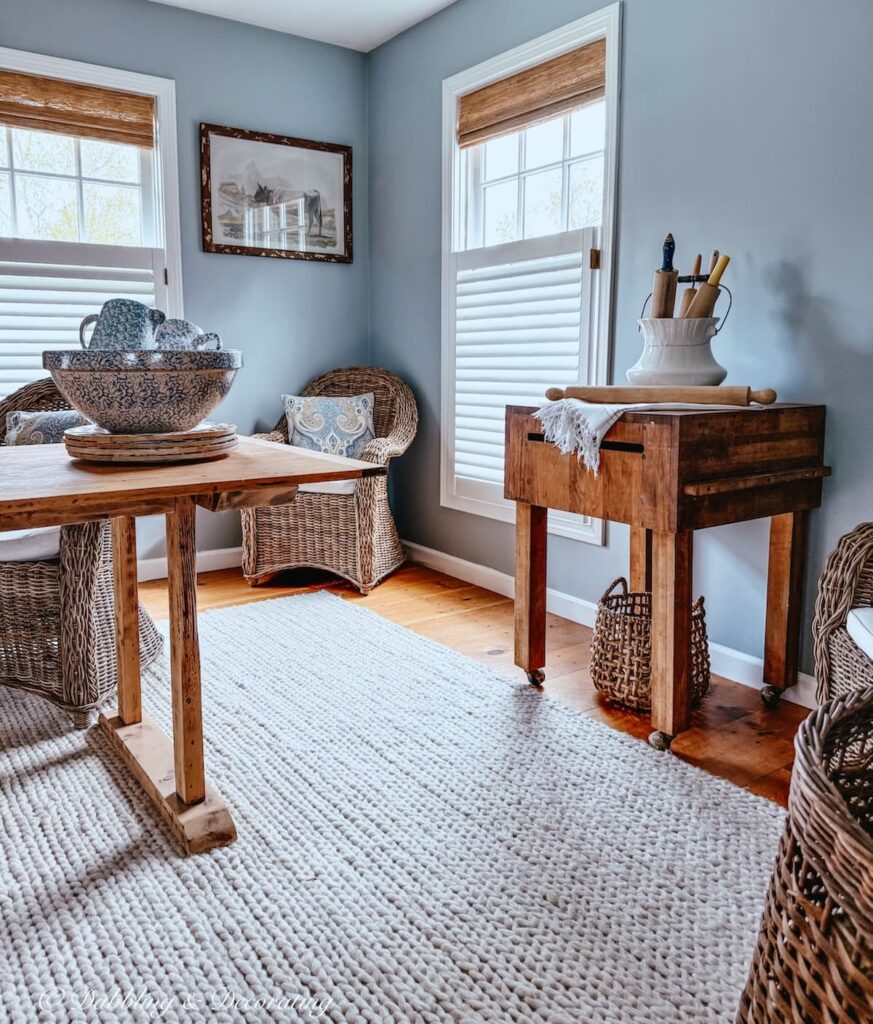 Vintage kitchen inspired scullery in the making with the newest addition, a vintage butcher block.