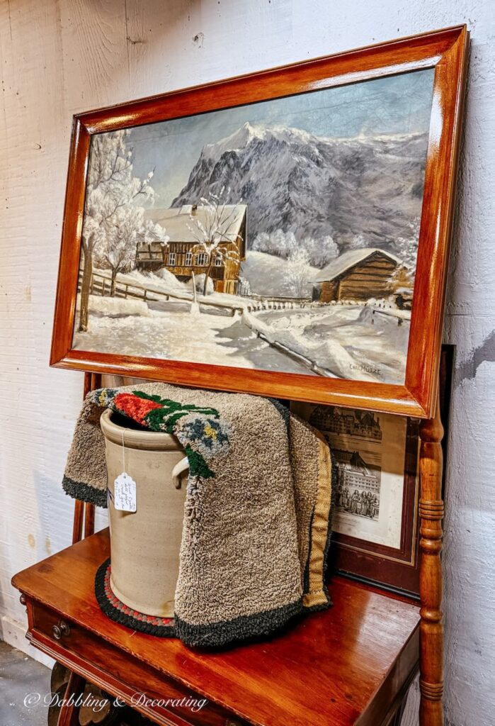 Antique painting of snow scene at the Wiscasset Antique Mall in Maine.