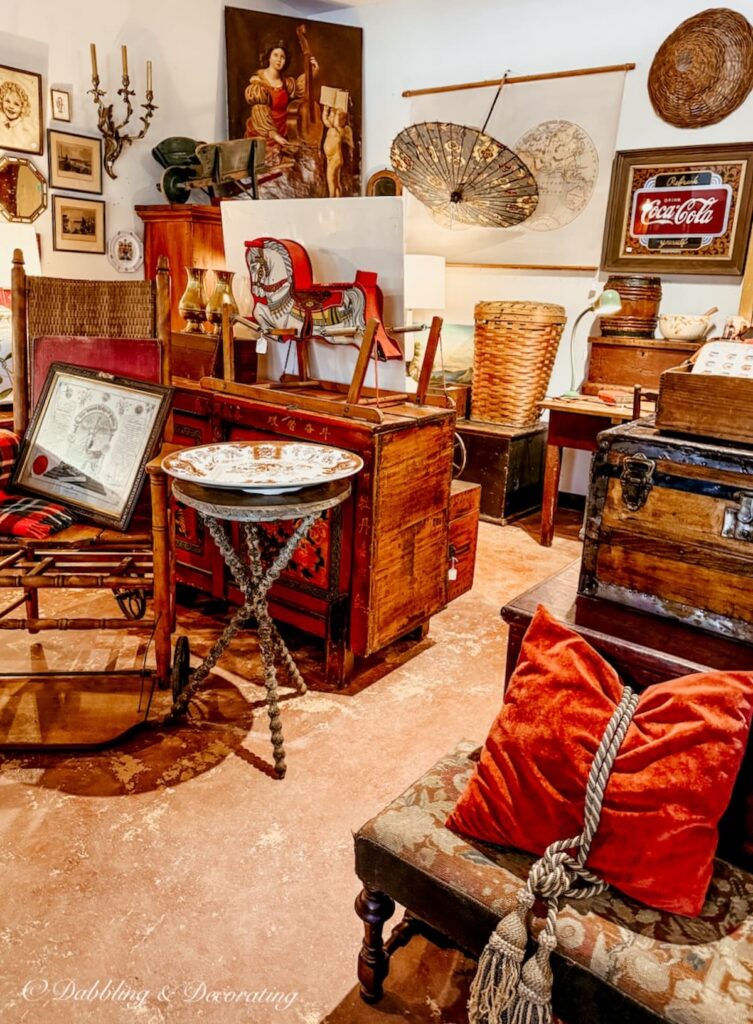 Inside a French Canadian antique store on an antique road trip through Eastern Townships in Quebec.
