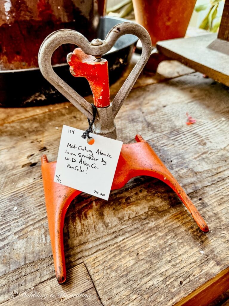 Mid century modern red and with heart outdoor sprinkler.