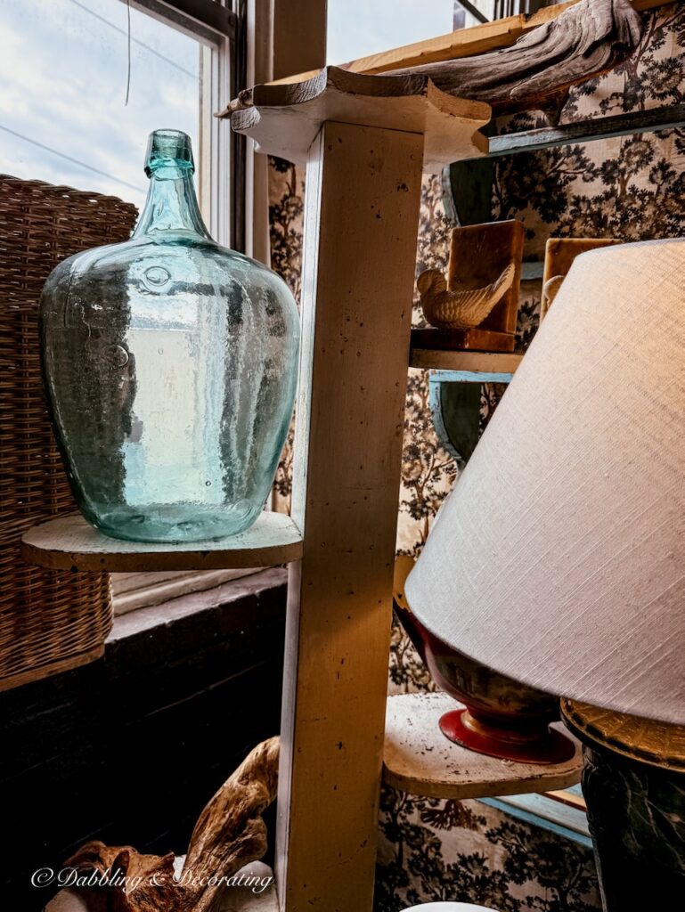 Vintage blue coastal bottle in antique store in Portland, Maine.