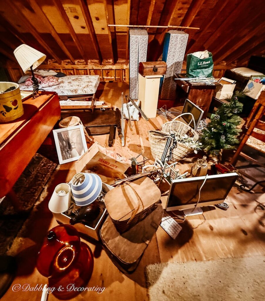 Inside my parents' attic at our home in coastal Maine filled with antiques, and family collections.