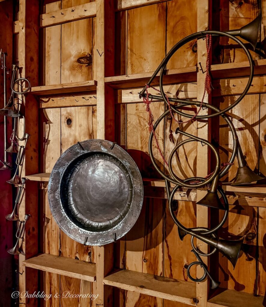 Antique horn collection hanging up in my parents' attic.