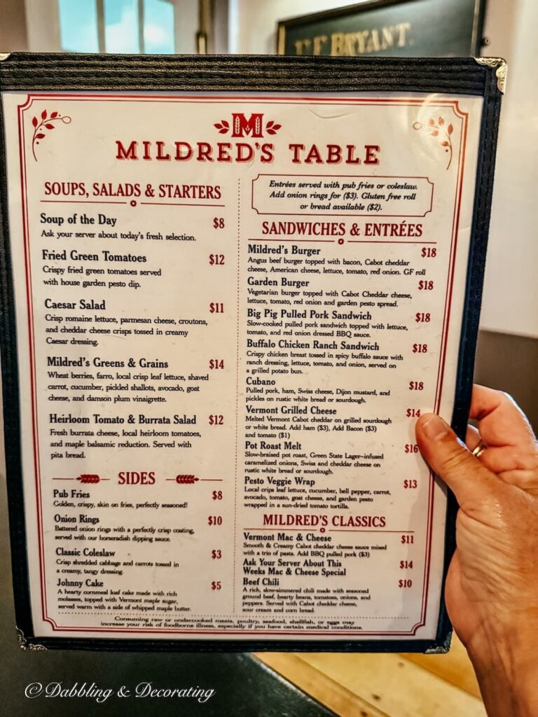 Mildred's Table Fall menu in hand at The Vermont Country Store in Weston.