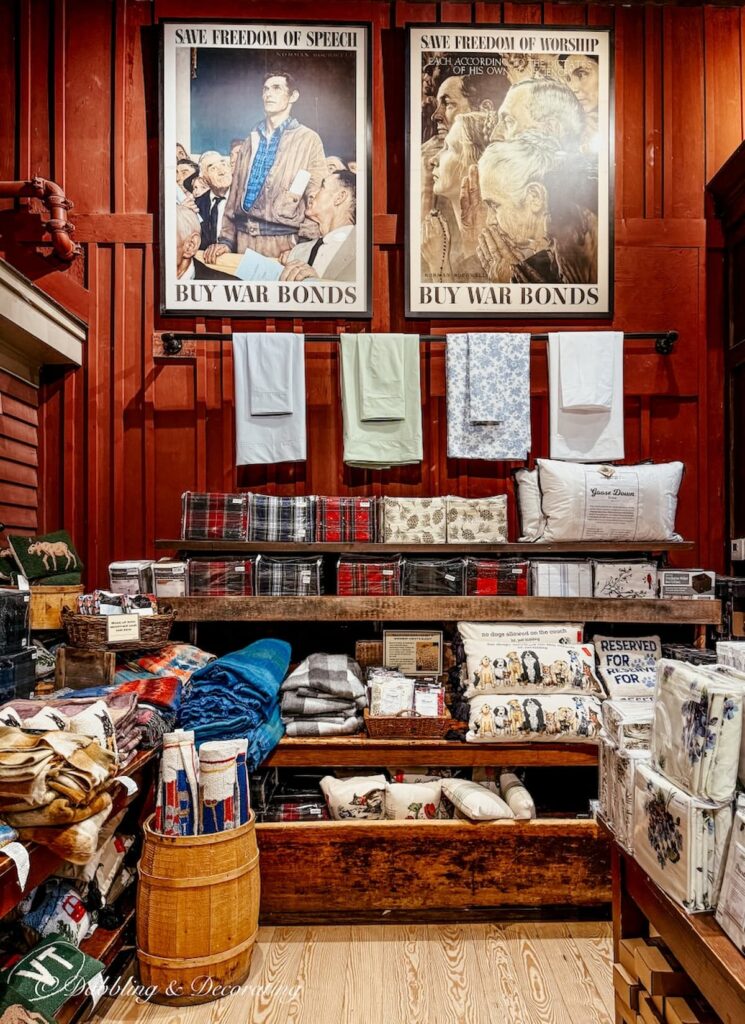 Inside The Vermont Country Store Clothesline Sheet display at the Rockingham Store.