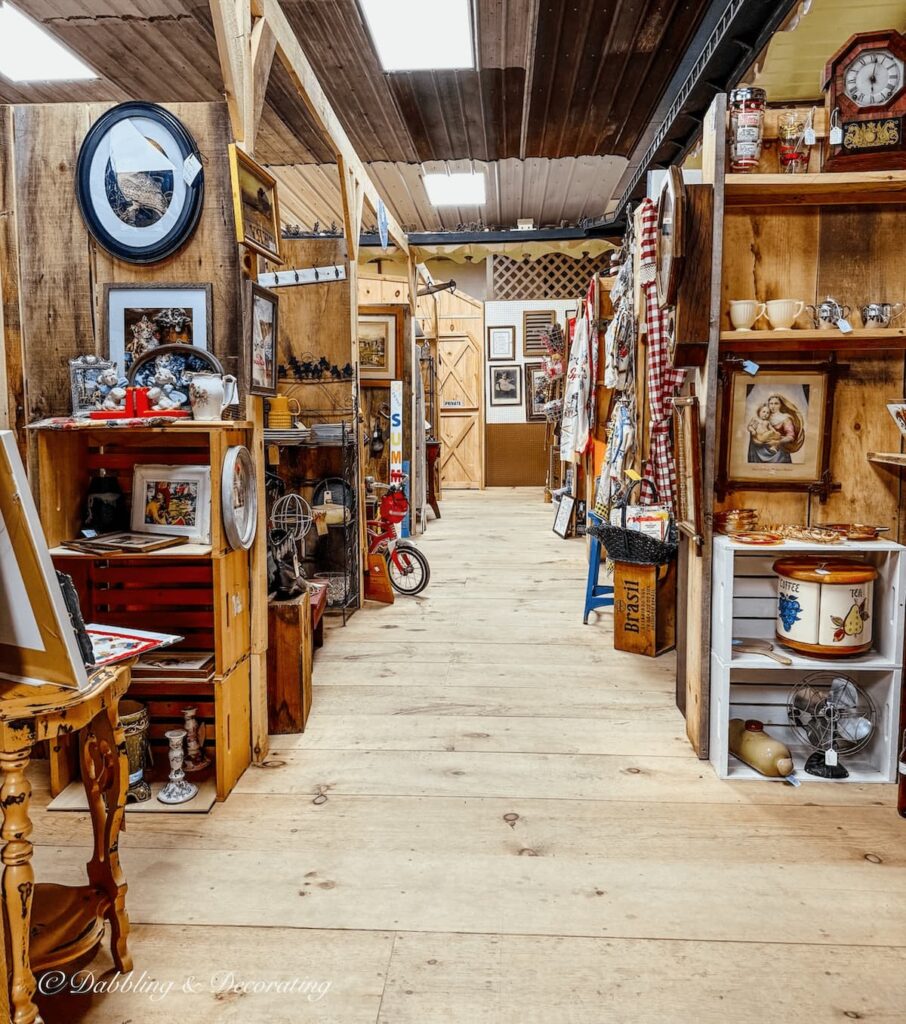 Inside the rows of antique vendors at the Hay Fields Antique Store in the Adirondacks.