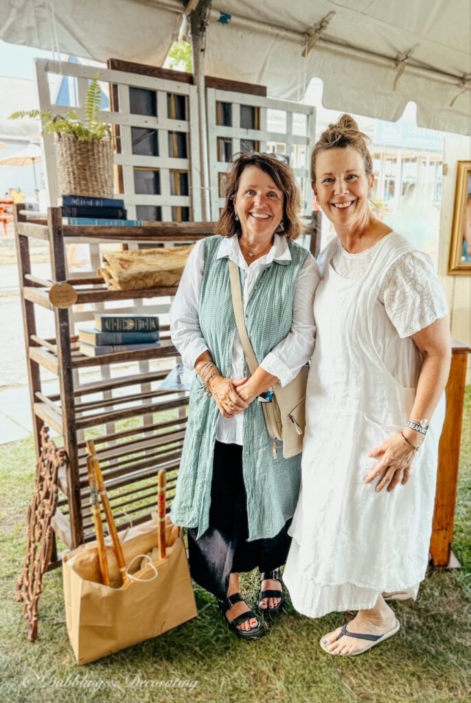 Ann vintage home decor blogger at Dabbling & Decorating with Katherine of Van Claus Designs at Vintage Bazaar New England.