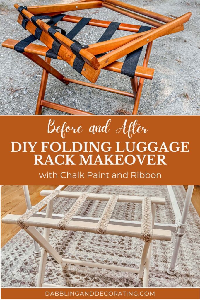 Before and After: DIY Folding Luggage Rack Makeover with Chalk Paint and Ribbon