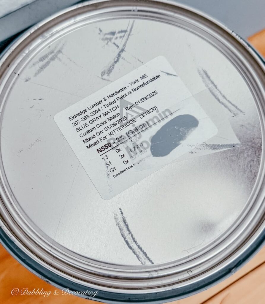 Custom blue-gray historic paint color can with formula on top.