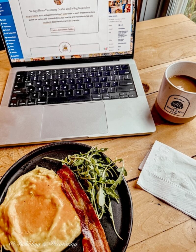Breakfast and blogging with morning coffee at Silver Maple Farm in East Chatham, NY.
