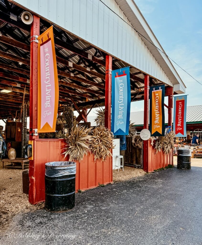 Country Living Fair Barn with Fair banners at the Dutchess Country Fairgrounds.